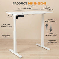 Electric Standing Desk 120×60 cm –  with 3 Memory Presets - White top and White Frame