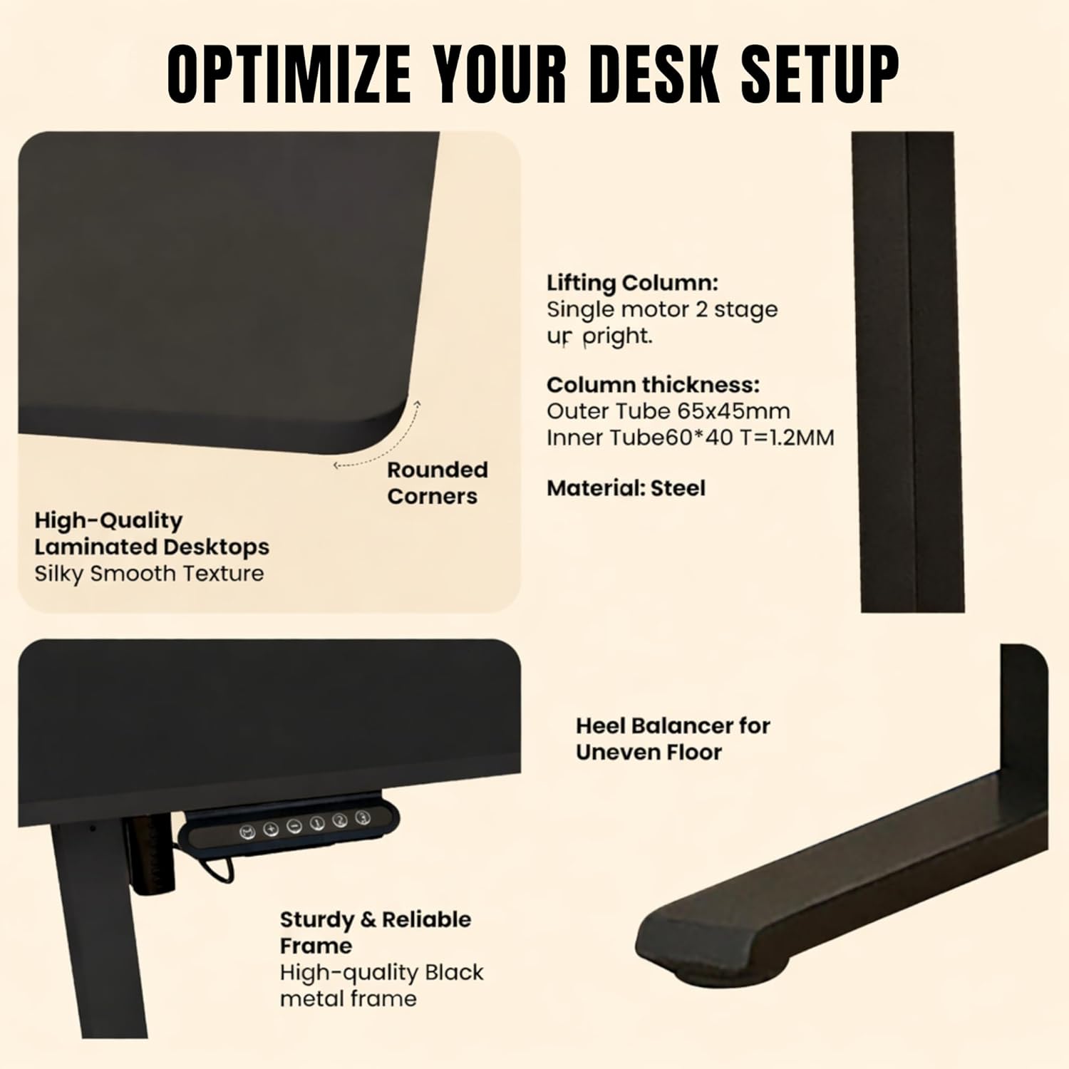 Electric Standing Desk 120×60 cm –  with 3 Memory Presets - Black