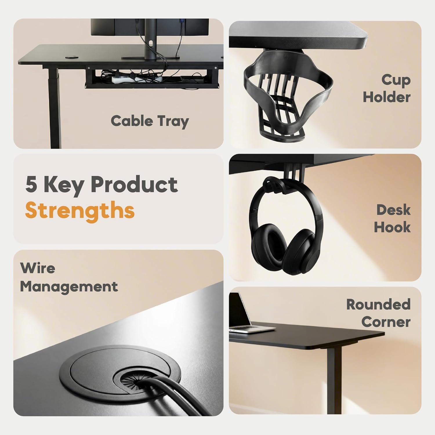 Electric Standing Desk 120×60 cm –  with 3 Memory Presets - Black