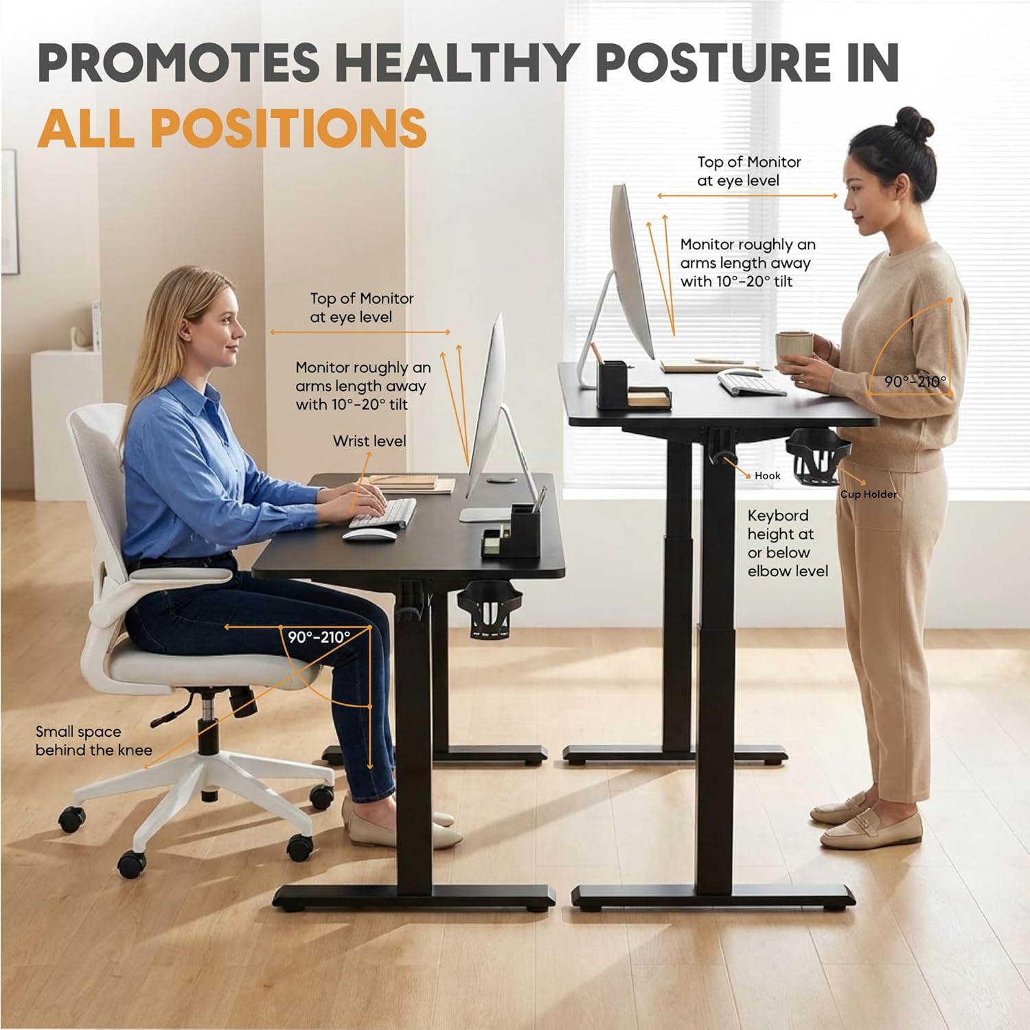 Electric Standing Desk 120×60 cm –  with 3 Memory Presets - Black