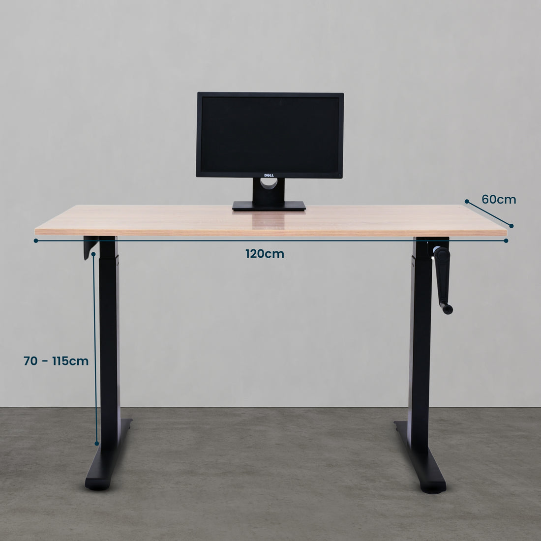 Yoodesk Essential Series Highland Pine manual standing desk with black frame