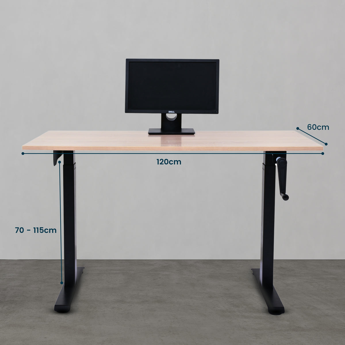 Yoodesk Highland Pine manual standing desk with black frame front view
