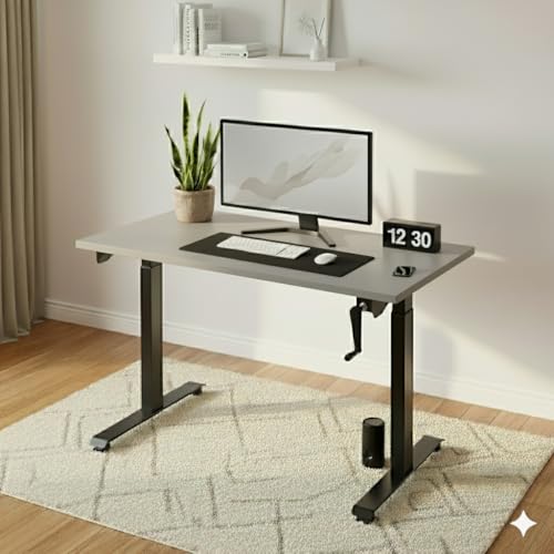 Manual height adjustable desk frame with hand crank by Yoodesk