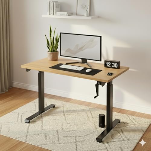 Manual height adjustable desk frame with hand crank by Yoodesk