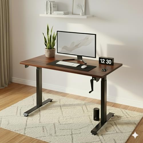 Manual height adjustable desk frame with hand crank by Yoodesk