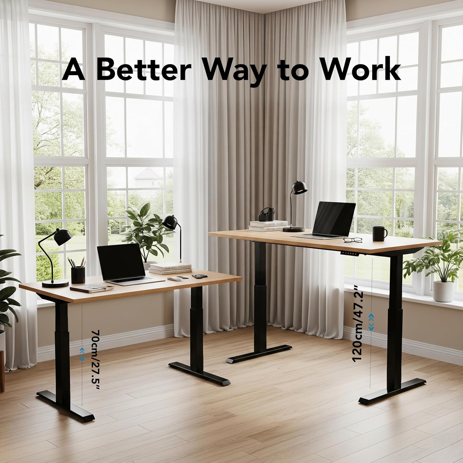 Pro Series adjustable desk frame with tabletop in a home office