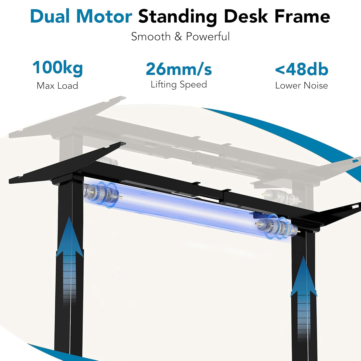 Pro Series dual motor standing desk frame with height adjustment specifications