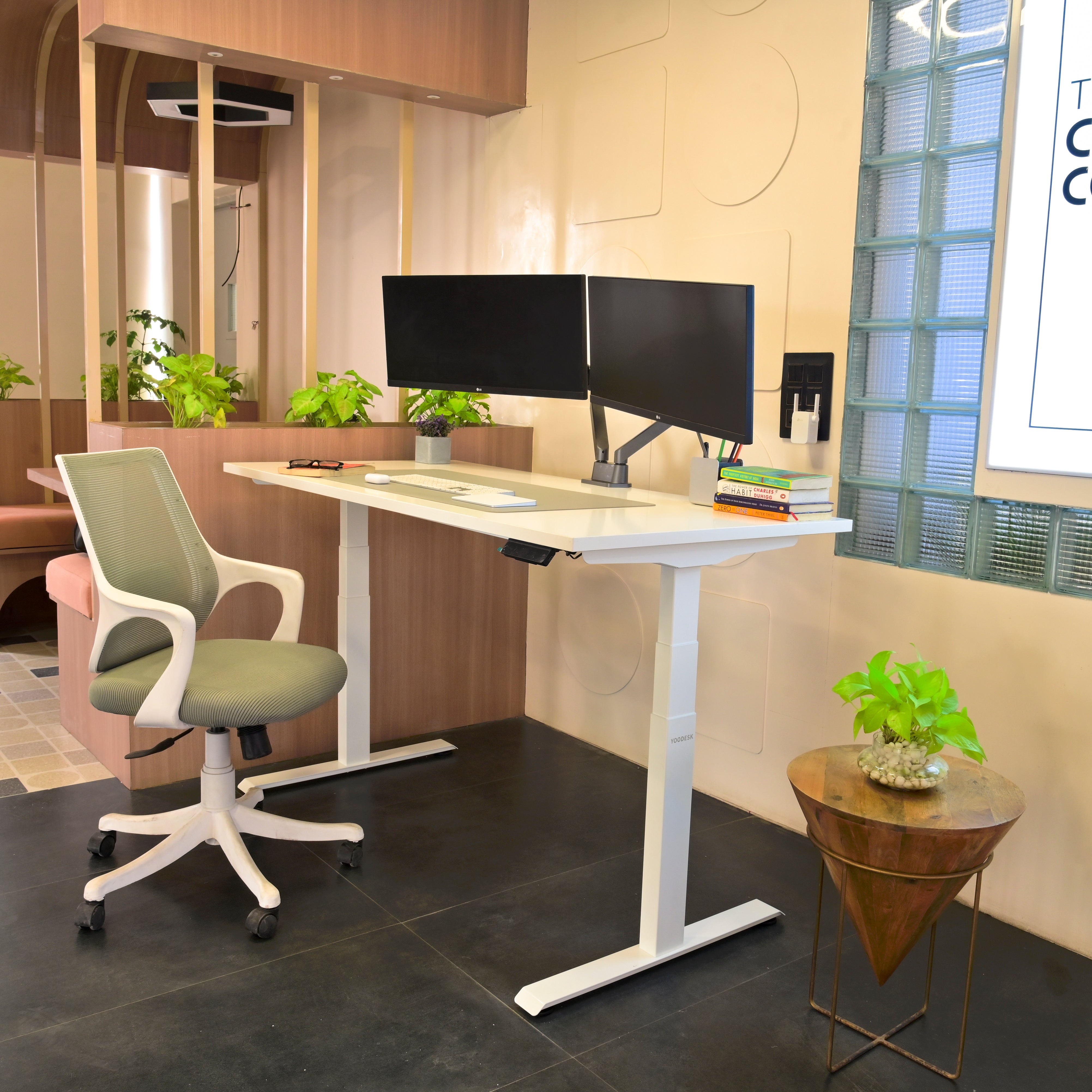 Pro Series height adjustable desk frame with monitor workstation setup