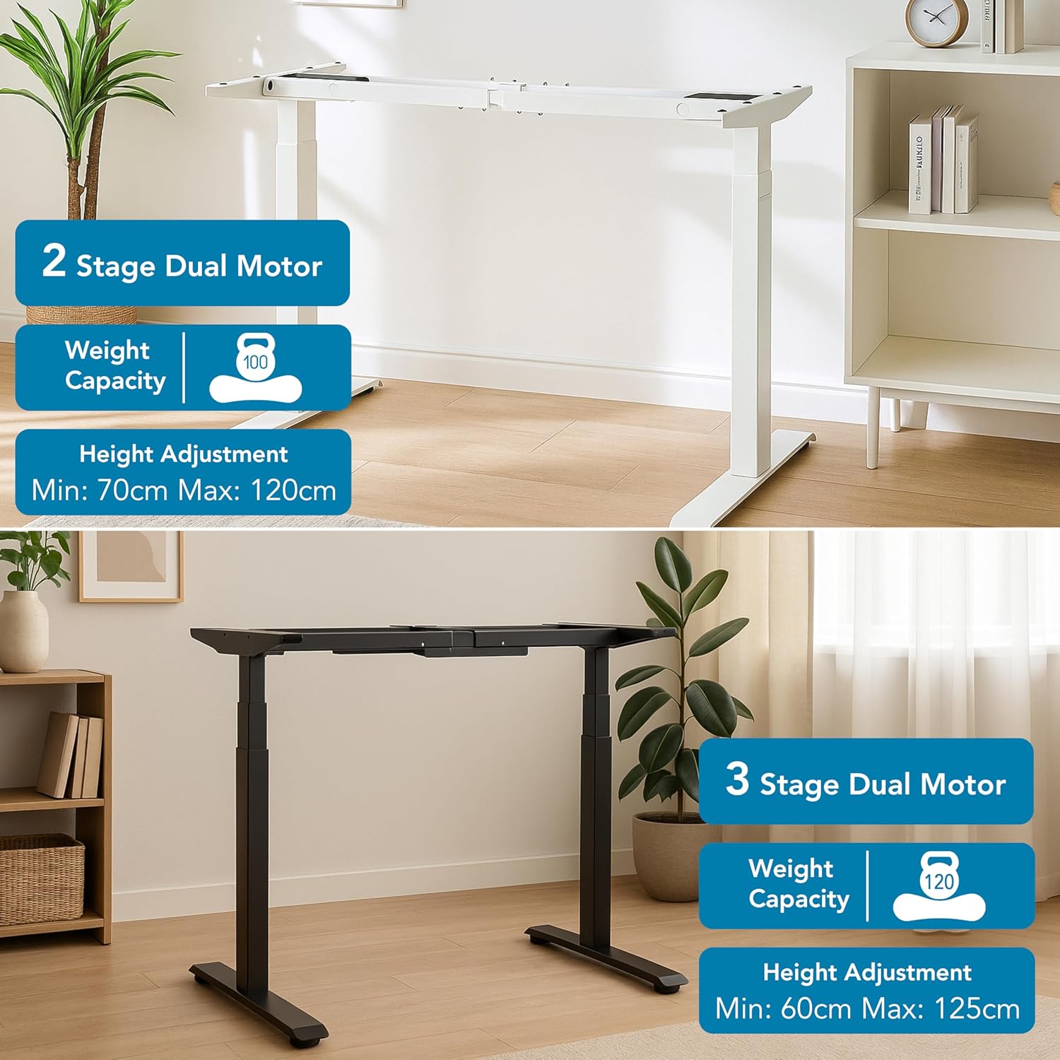 Pro Series white dual motor standing desk frame in a home office