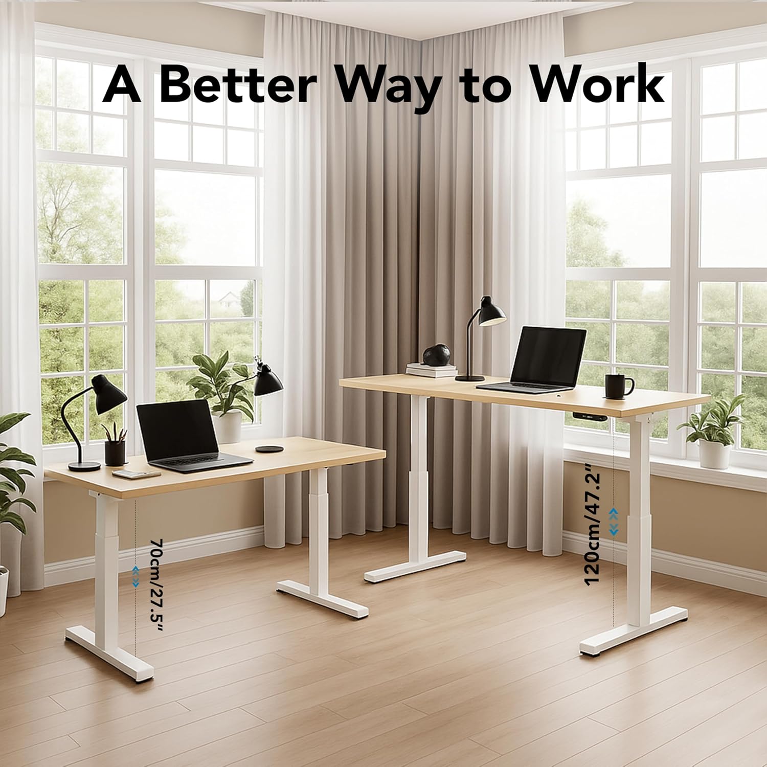 Pro Series white height adjustable desk frame in a modern office