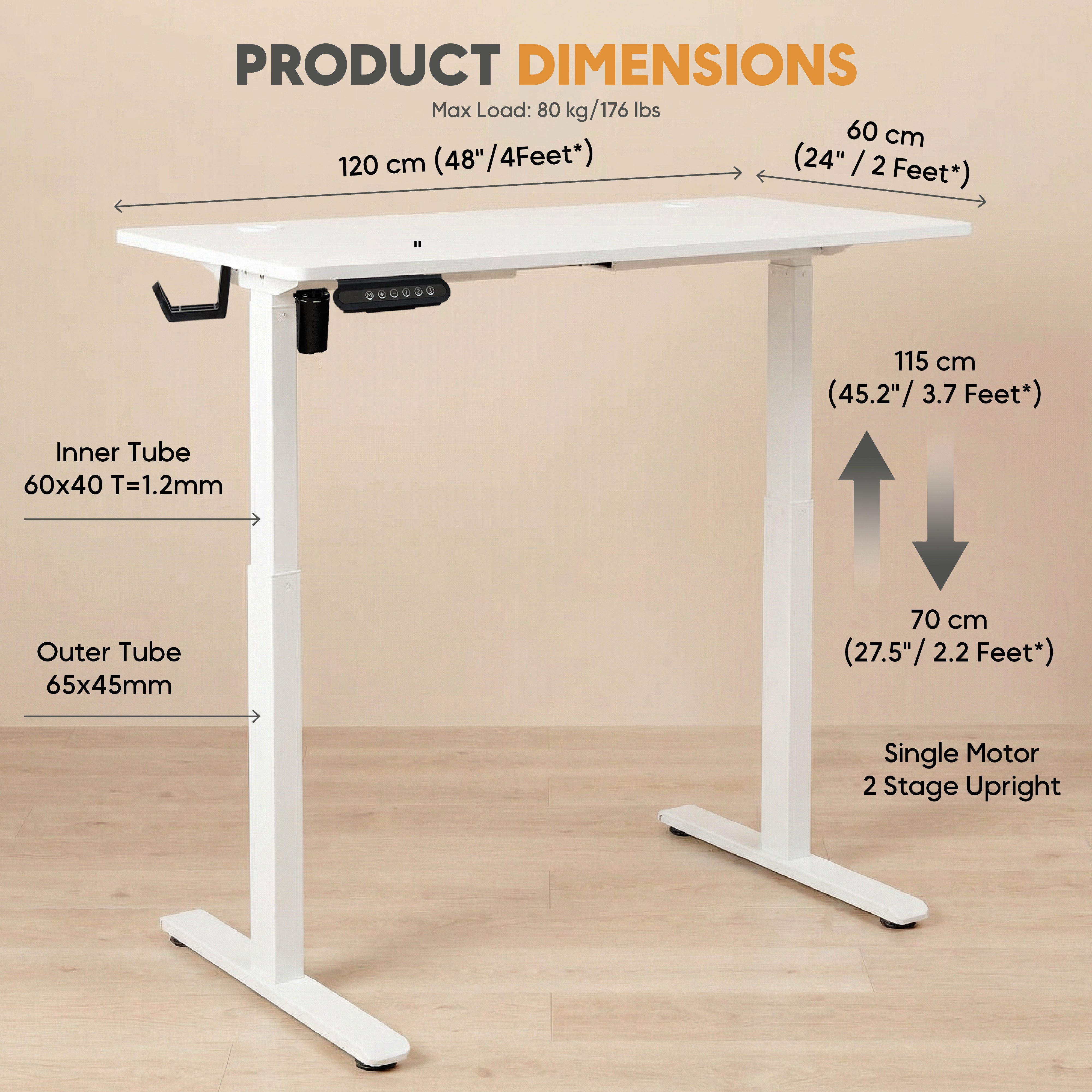 Yoodesk 120x60 white electric standing desk dimensions