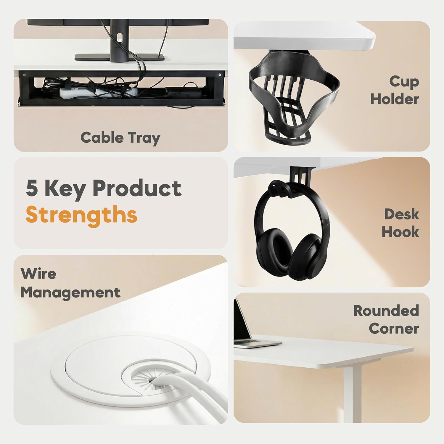 Yoodesk 120x60 white electric standing desk key features
