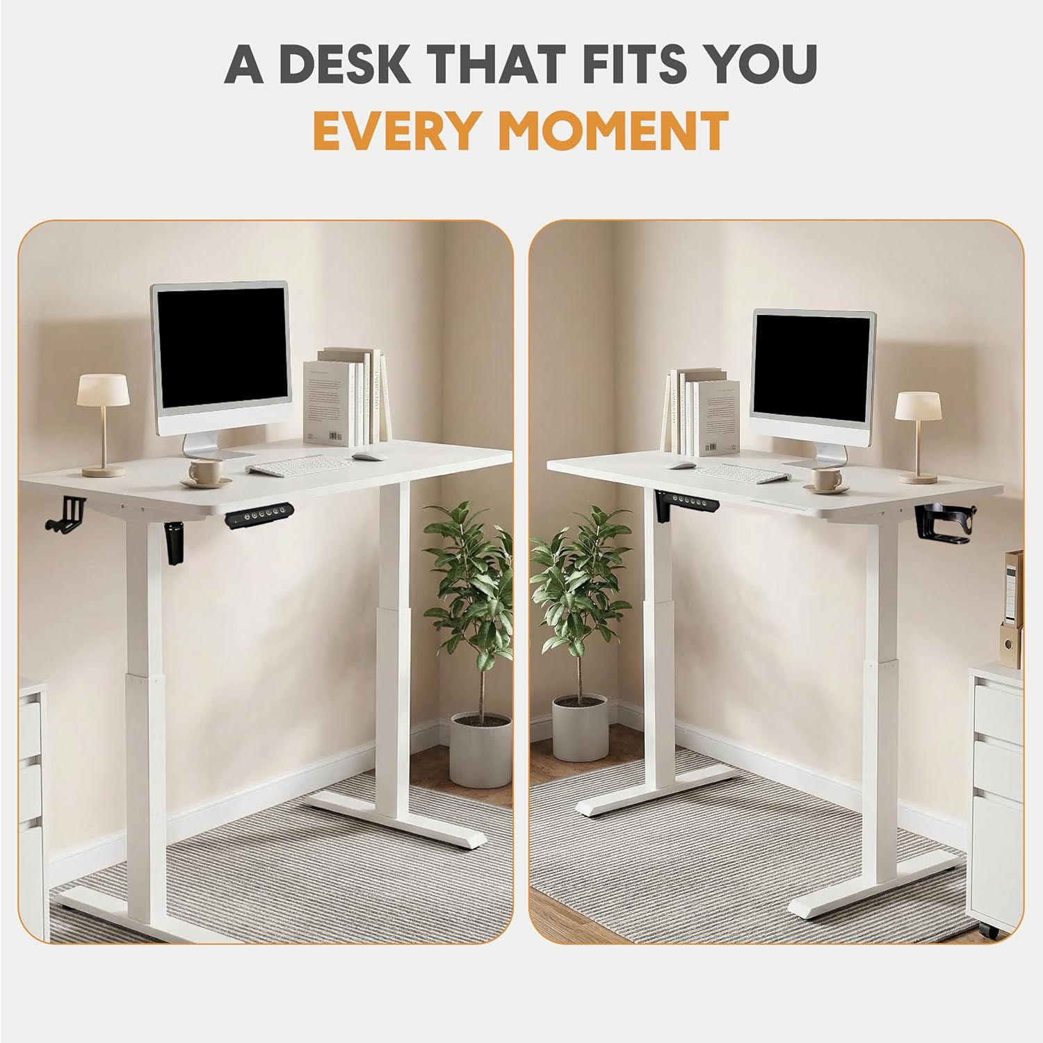 Yoodesk 120x60 white electric standing desk workspace setup