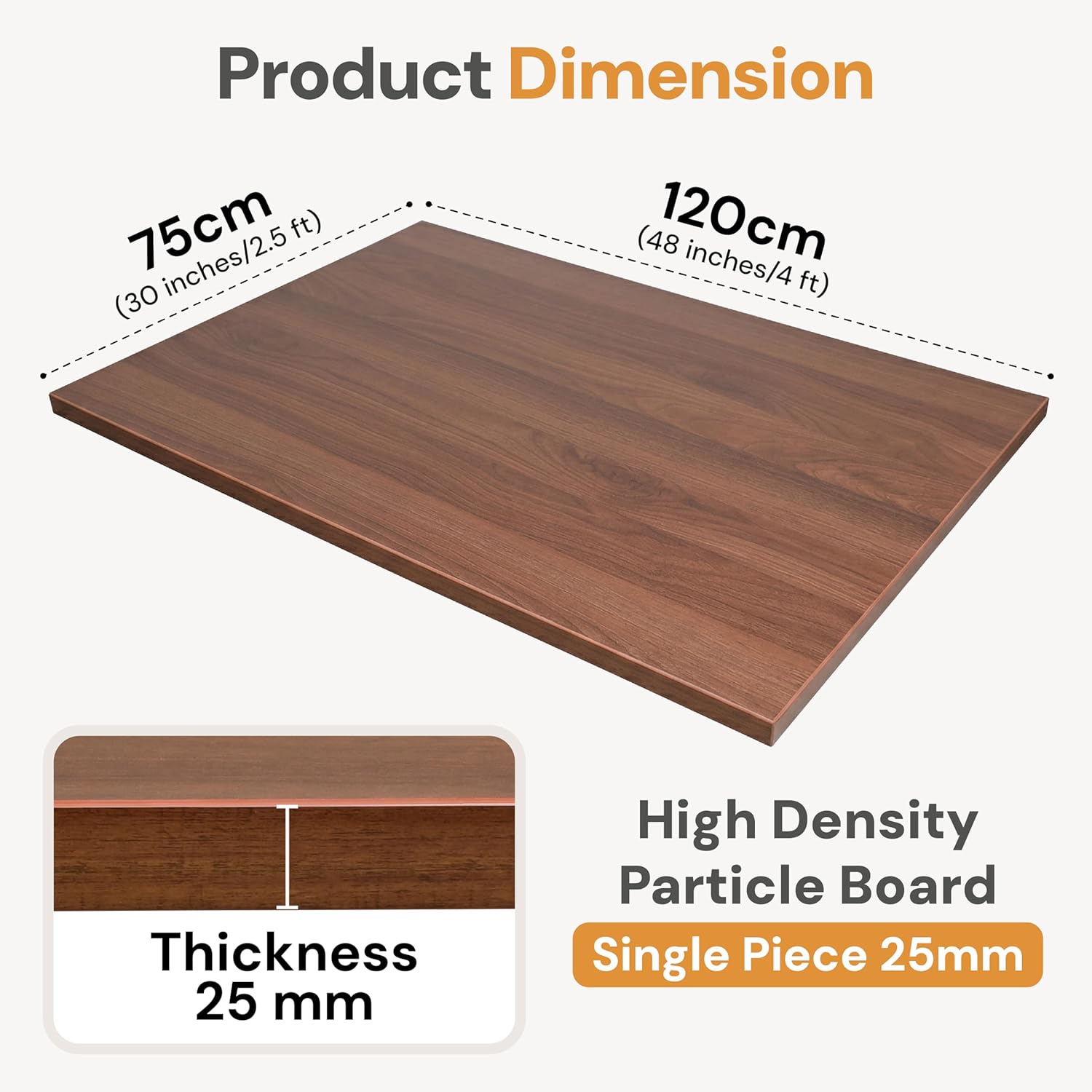 Yoodesk 25mm desk top product dimensions and size details