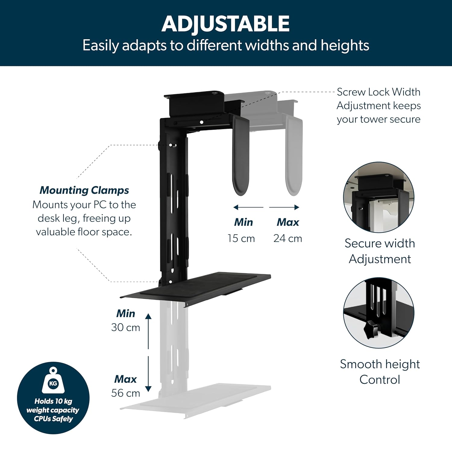 YooDesk adjustable under desk CPU holder with width and height adjustment
