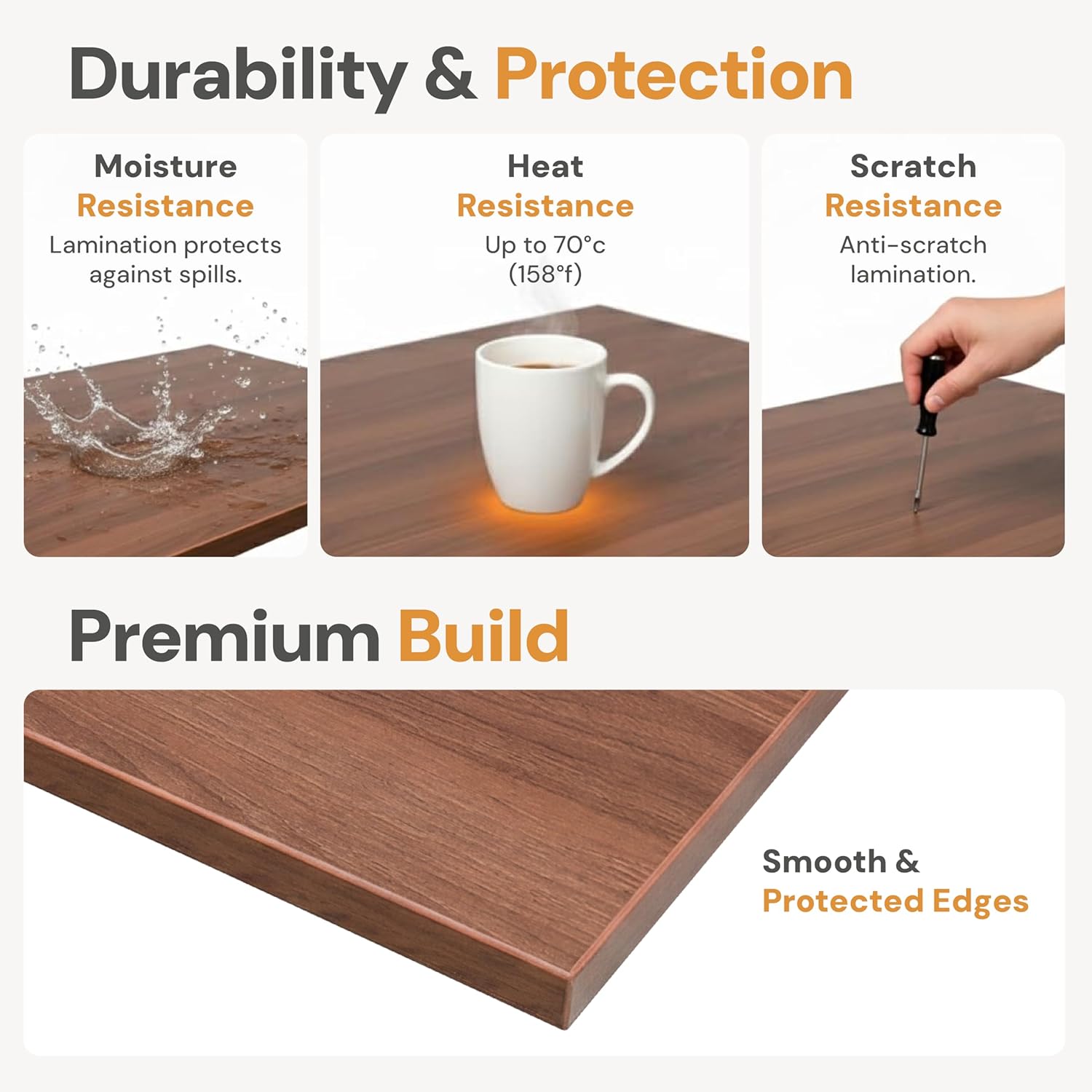 Yoodesk 25mm durable desk top with protective pre-laminated surface