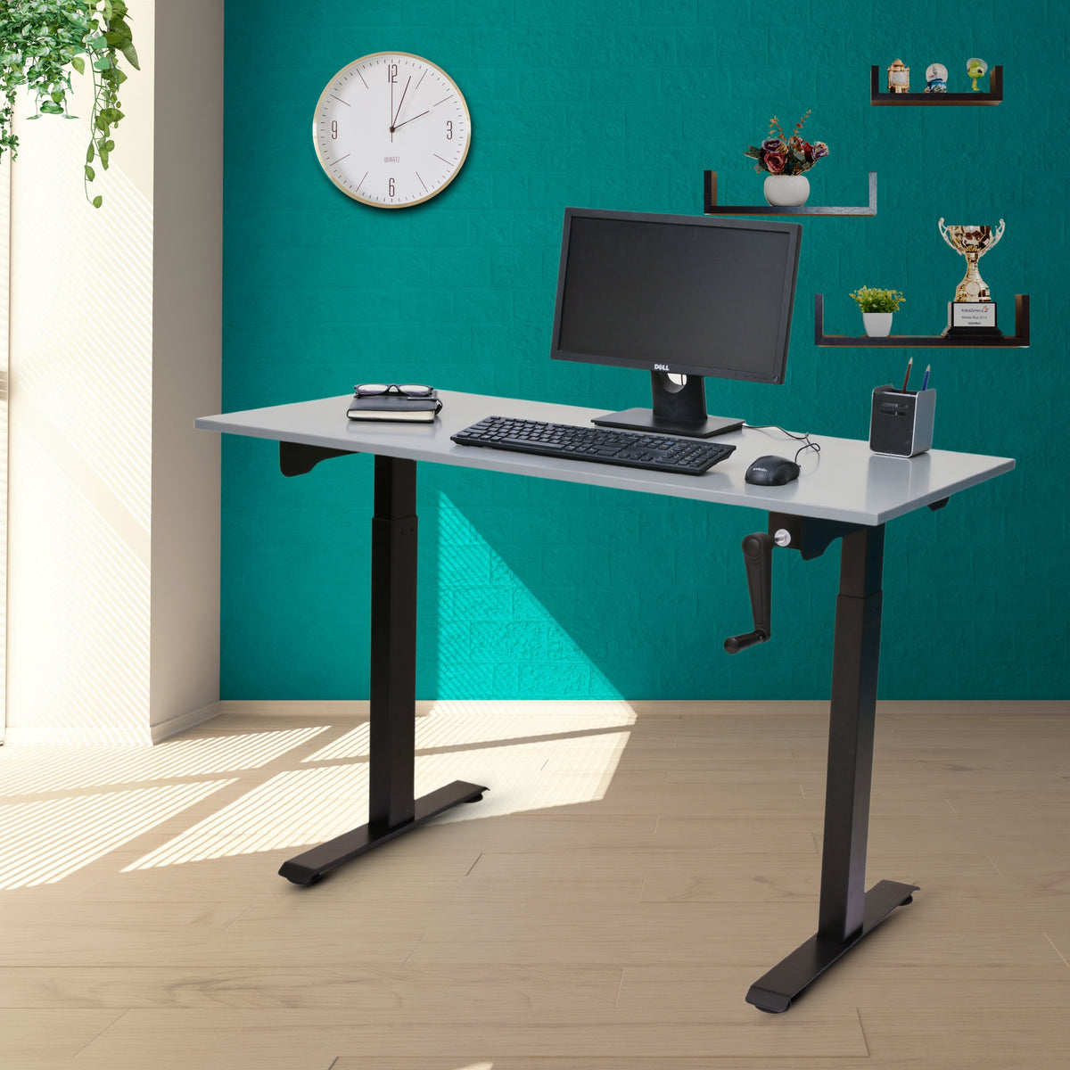 Yoodesk Essential Series Gothic Grey manual standing desk with black frame