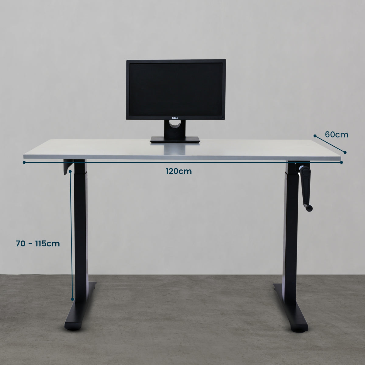Yoodesk Gothic Grey manual standing desk with black frame front view