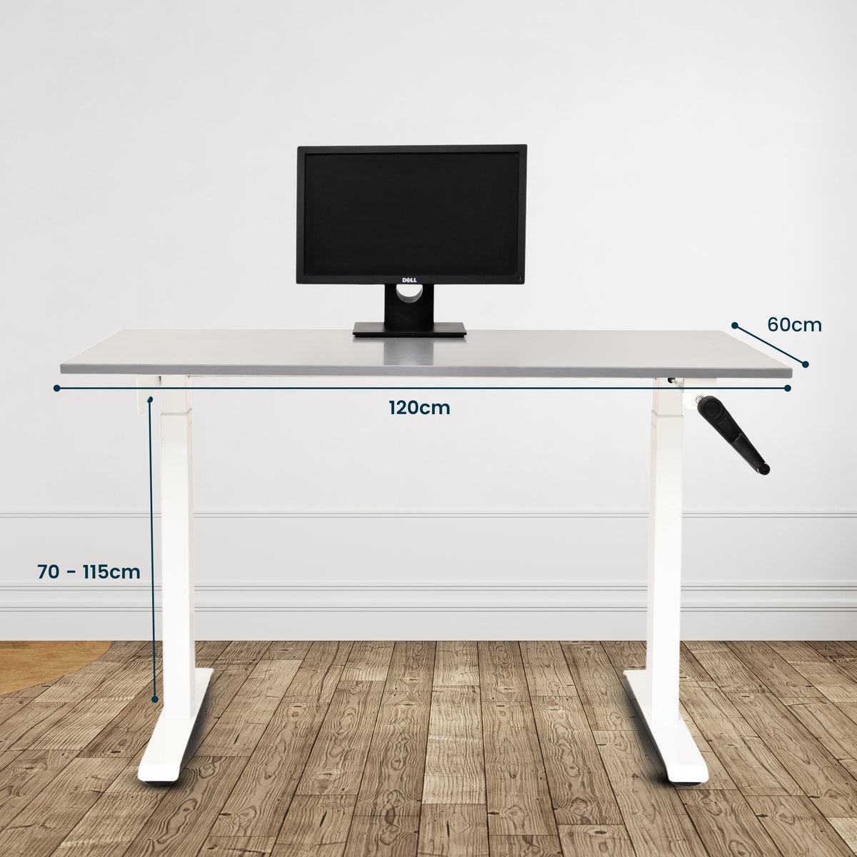 Yoodesk Gothic Grey manual standing desk with black frame front view