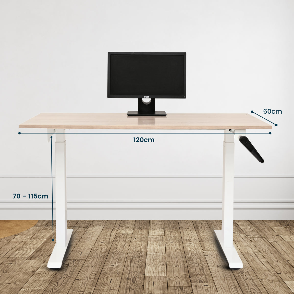 Yoodesk Highland Pine standing desk with white frame front view