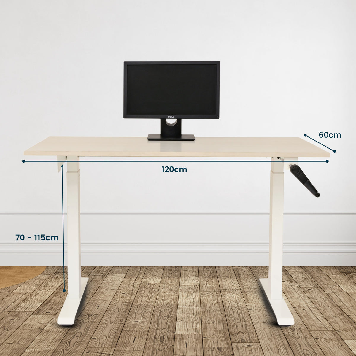 Yoodesk Sonoma Light manual standing desk with black frame front view