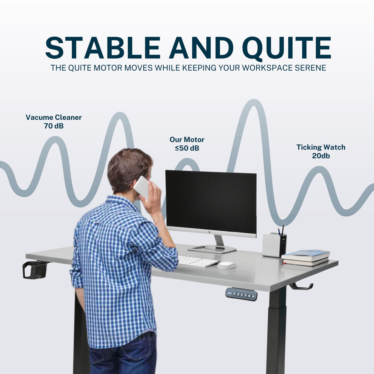 YooDesk Lite Series single motor 2-stage height adjustable standing desk in black frame with Gothic Grey tabletop, featuring stable and quiet performance