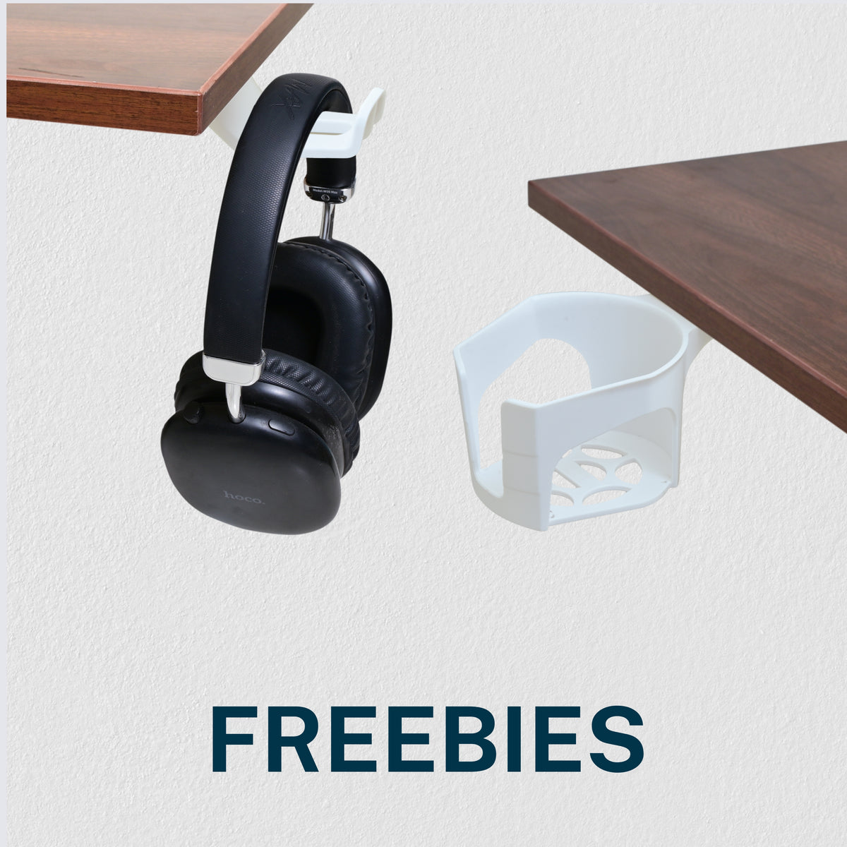 YooDesk Lite Series single motor 2-stage height adjustable standing desk in black frame with Walnut tabletop with free white cup holder and headphone holder