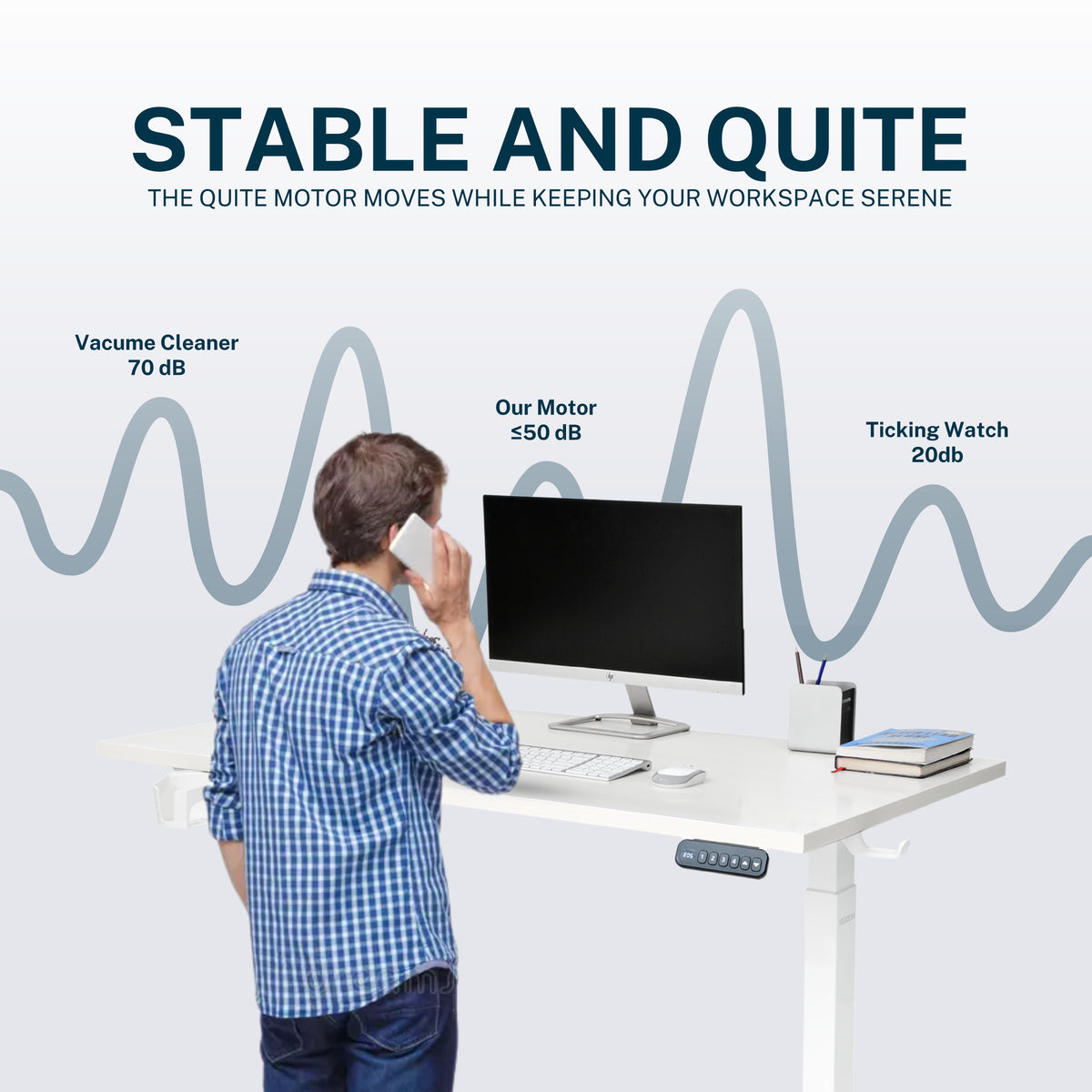YooDesk Lite Series single motor 2-stage height adjustable standing desk in white frame with Frosty White tabletop, featuring stable and quiet performance