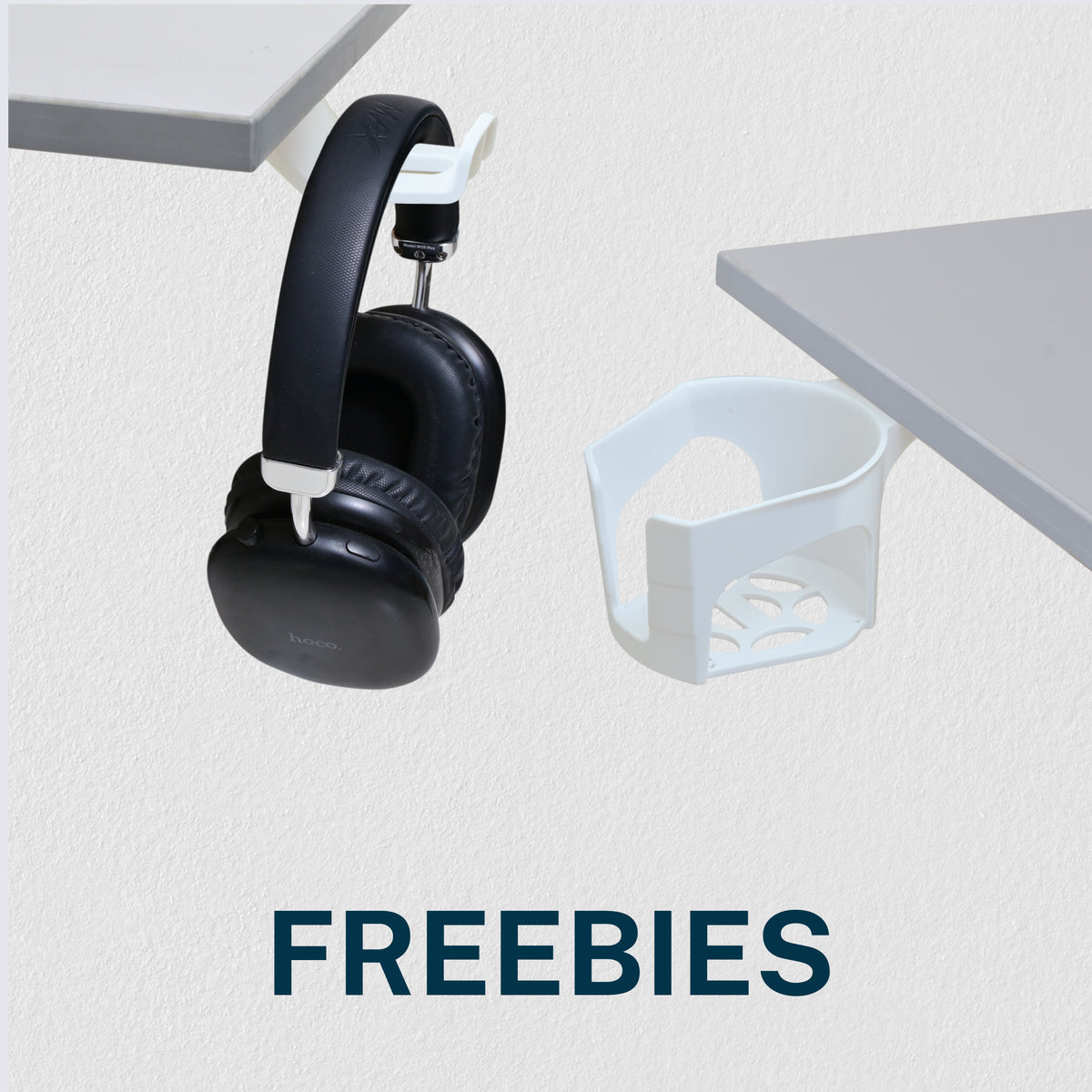YooDesk Lite Series single motor 2-stage height adjustable standing desk in white frame with Gothic Grey tabletop with white free cup holder and headphone holder
