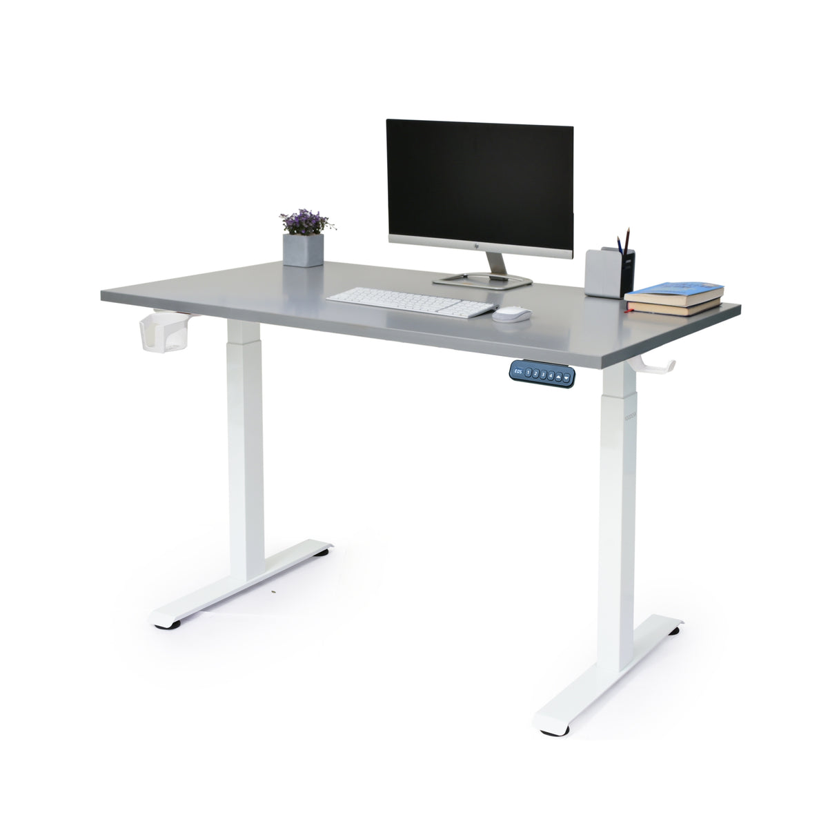 YooDesk Lite Series single motor 2-stage height adjustable standing desk with white frame and Gothic Grey tabletop
