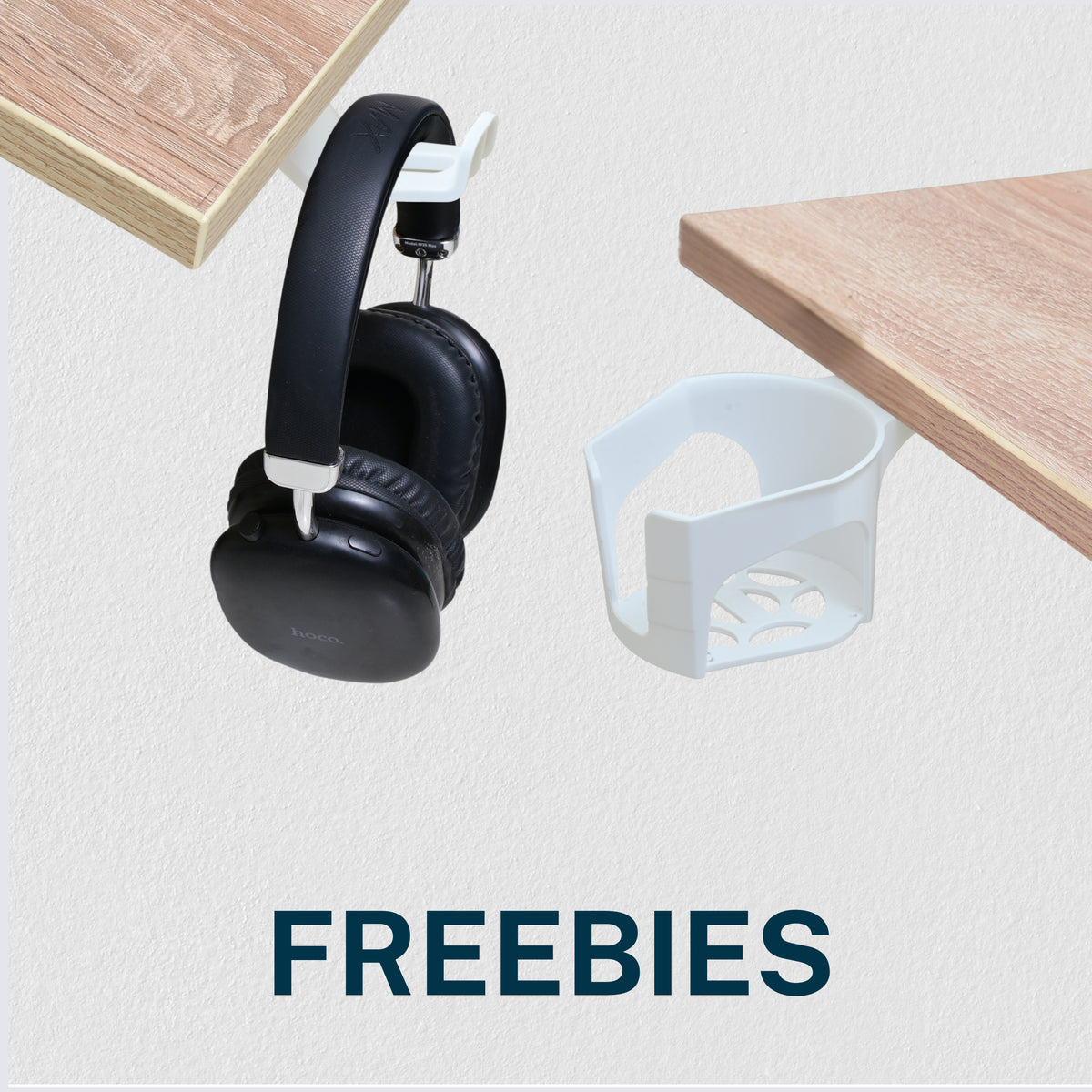 YooDesk Lite Series single motor 2-stage height adjustable standing desk in white frame with Highland Pine tabletop with free white cup holder and headphone holder