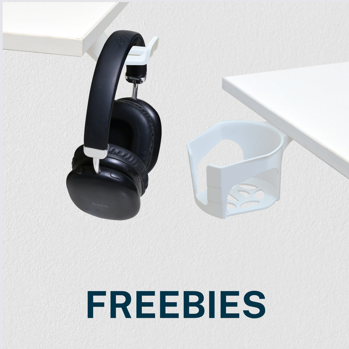 YooDesk Lite Series single motor 2-stage height adjustable standing desk in white frame with Sonoma Light tabletop with free white cup holder and headphone holder