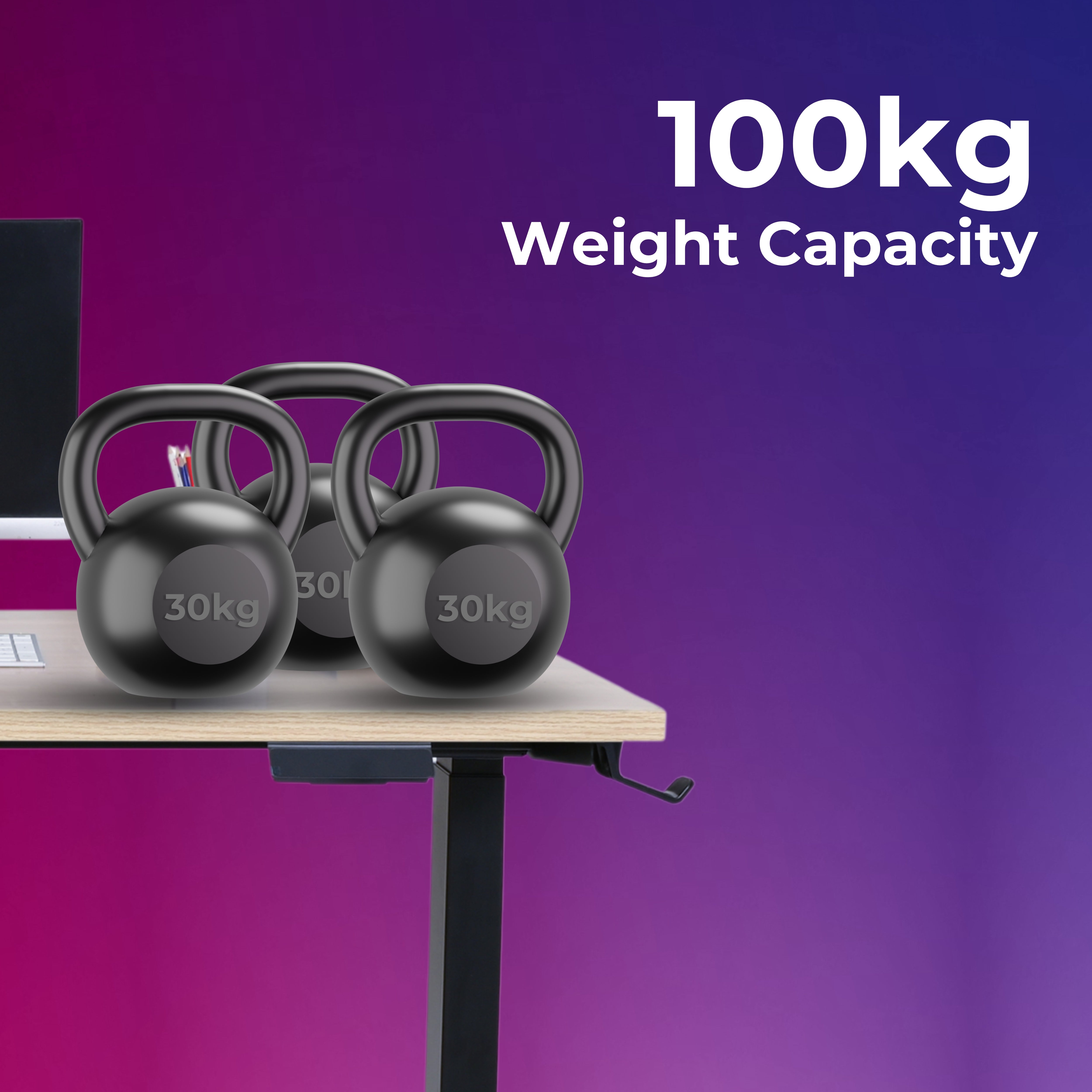 Yoodesk Pro Series black standing desk with cup holder and headphone hook