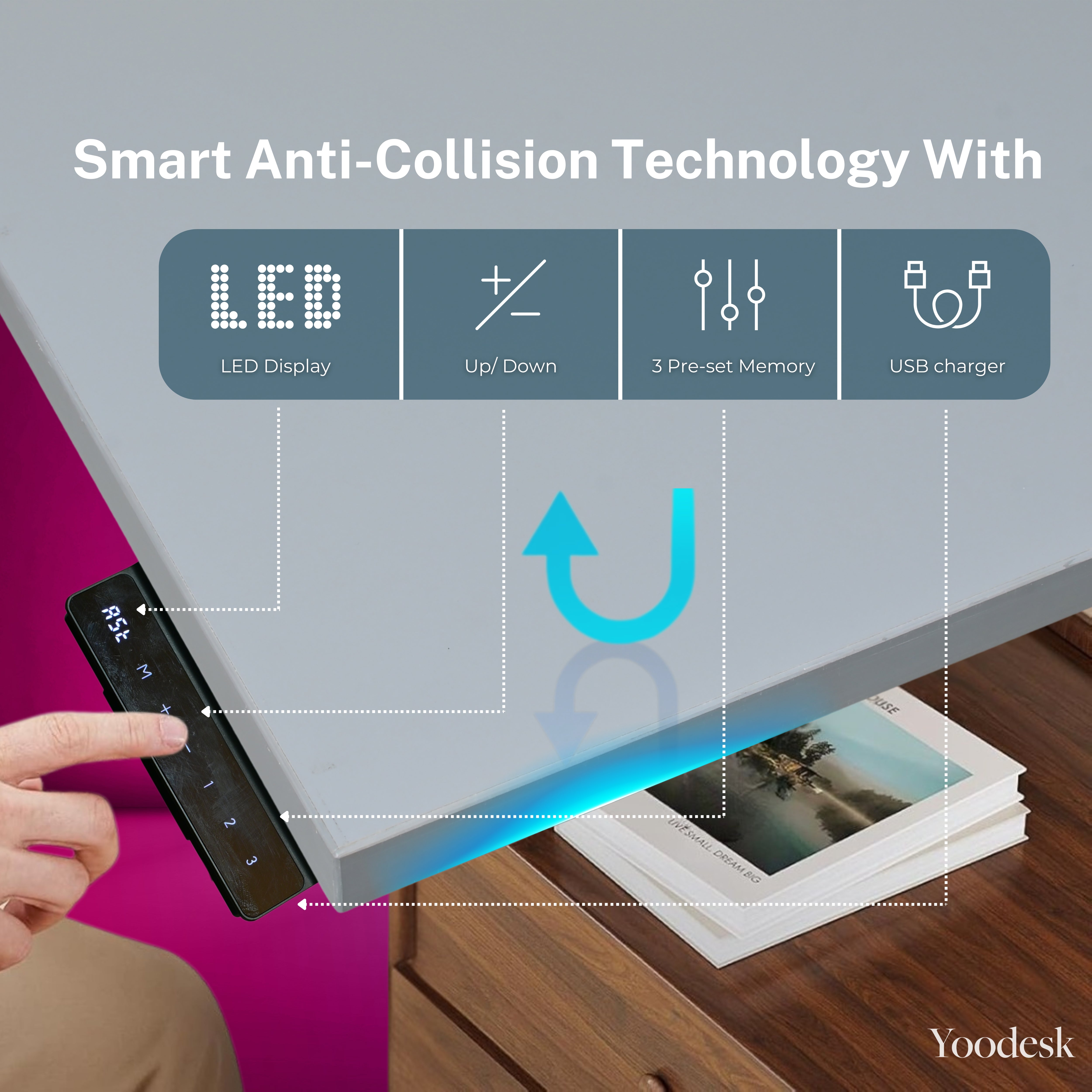Yoodesk Pro Series black standing desk with anti-collision control