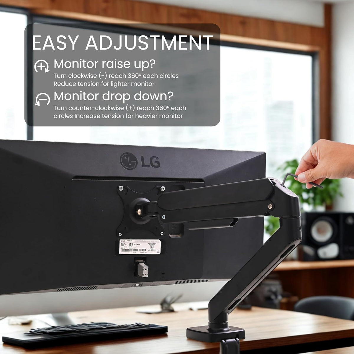 Yoodesk S100 Single Monitor Arm supporting a monitor