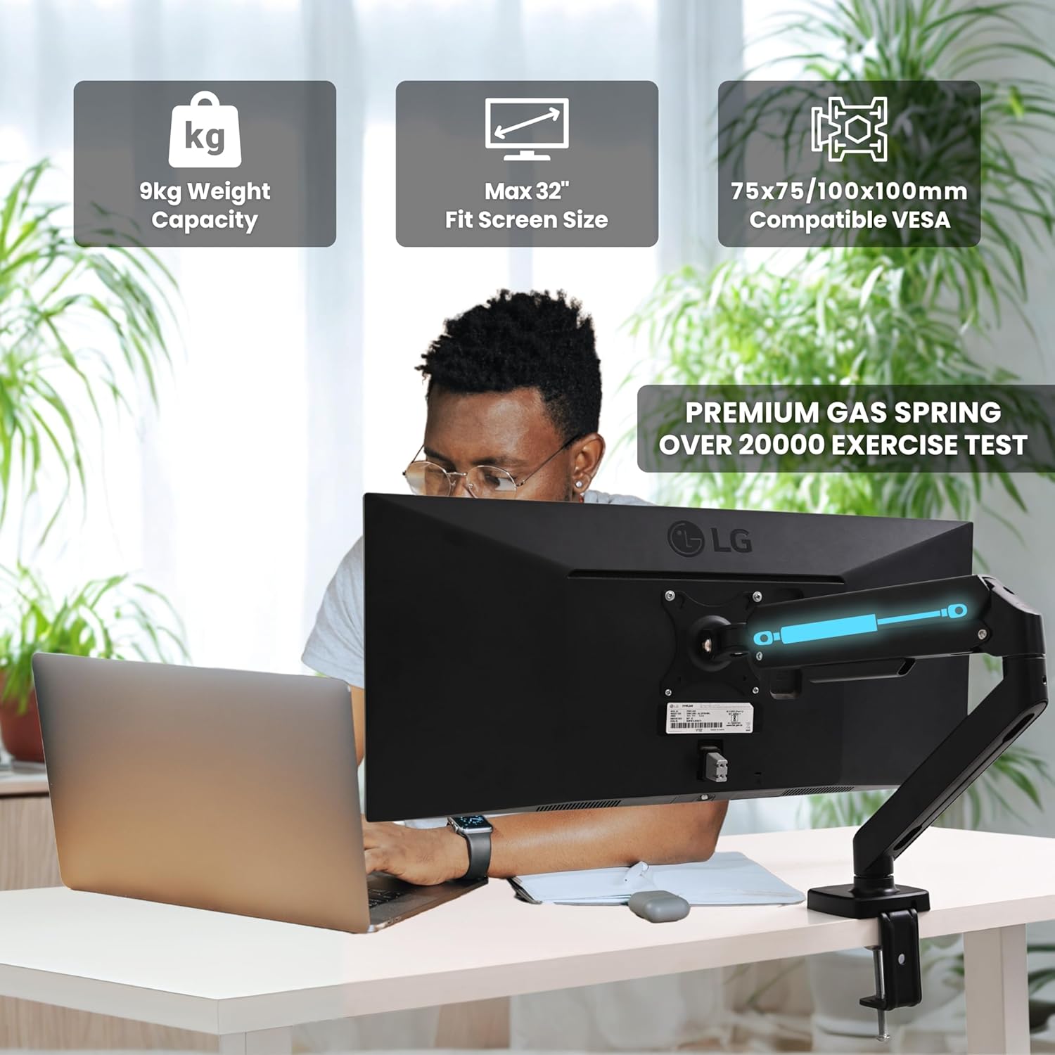Yoodesk S100 Single Monitor Arm in a desktop workspace