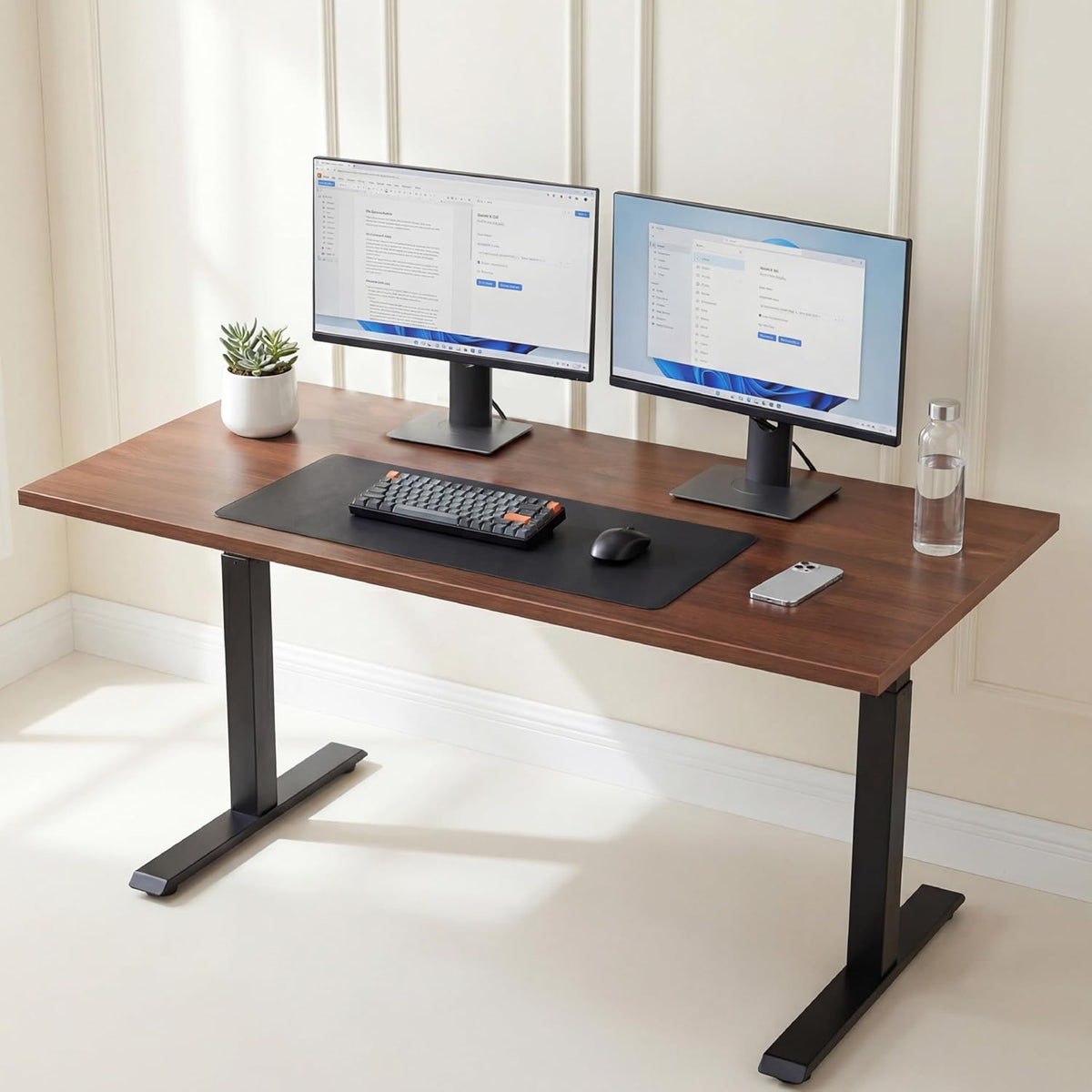Yoodesk wooden table top used for an office desk setup