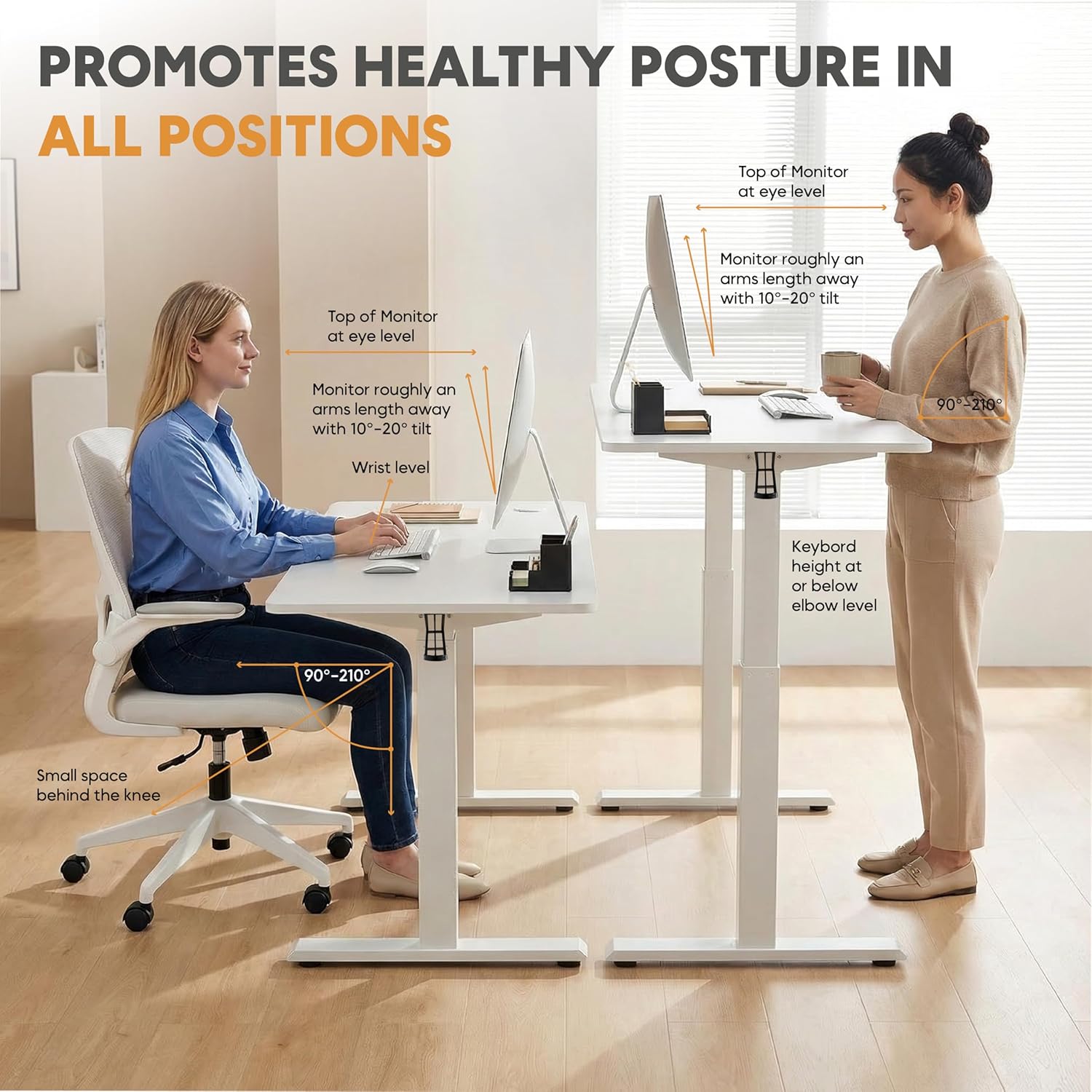 Yoodesk white electric standing desk ergonomic sitting and standing posture